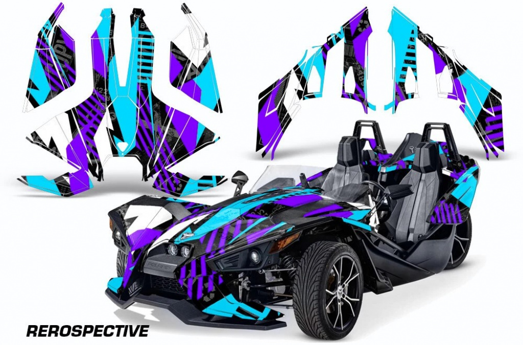 Retrospective Hintergrund = Lila, Designfarbe = Teal Blau für Polaris Slingshot SL15-23