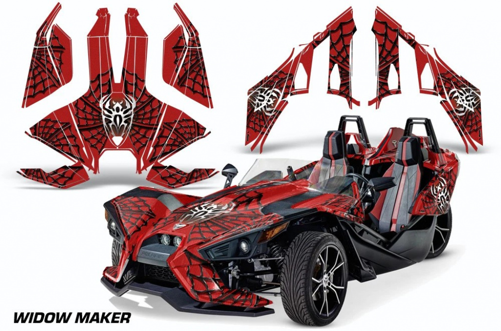 Widow Maker Hintergrund = Rot, Designfarbe = Schwarz für Polaris Slingshot SL15-23