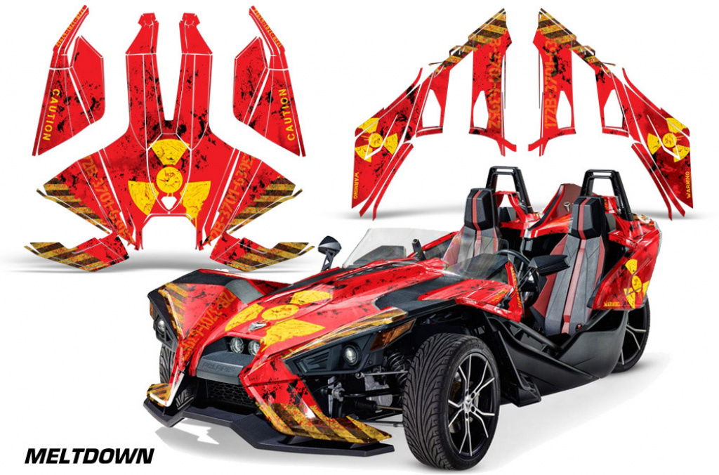Meltdown Hintergrund = Rot, Designfarbe = Gelb für Polaris Slingshot SL15-23