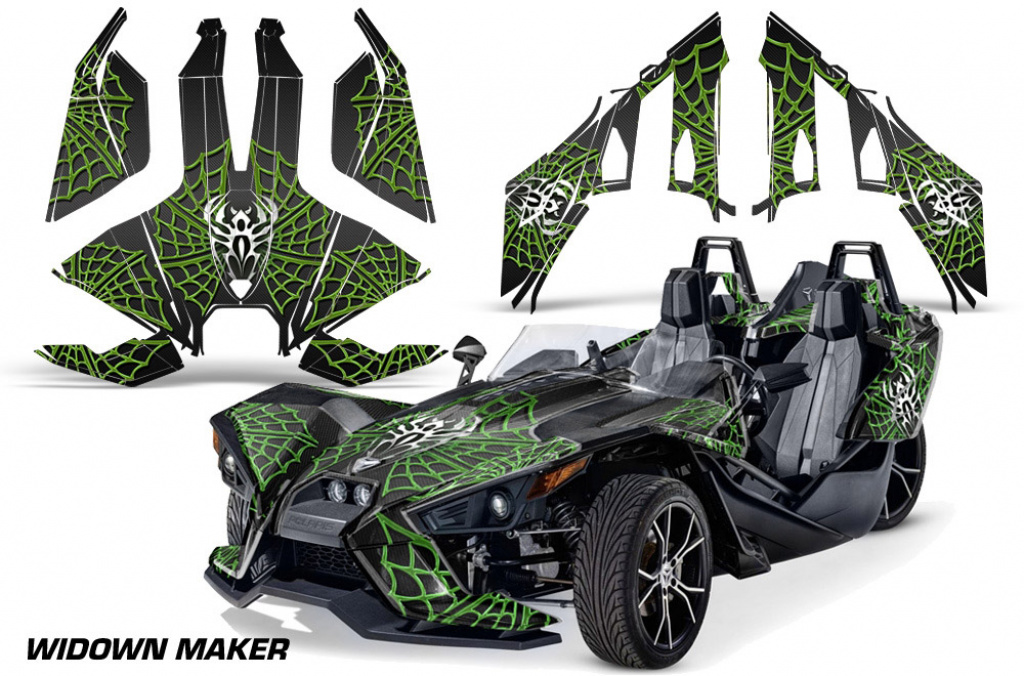 Widow Maker Hintergrund = Schwarz, Designfarbe = Grün für Polaris Slingshot SL15-23