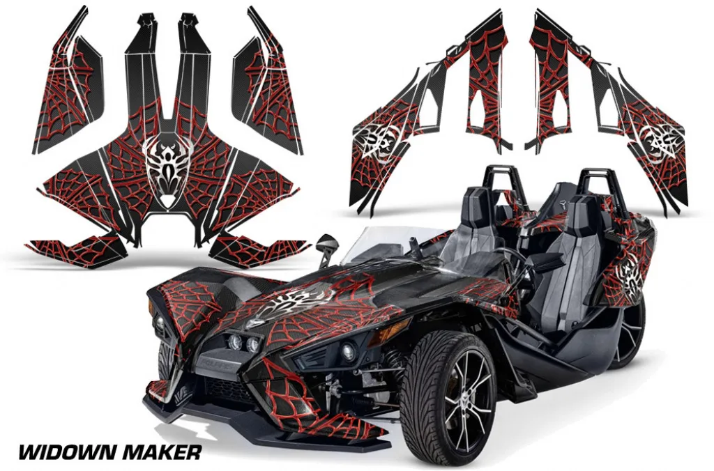 Widow Maker Hintergrund = Schwarz, Designfarbe = Rot für Polaris Slingshot SL15-23