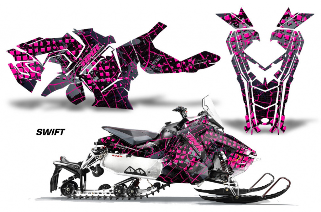 Swift Hintergrund = Schwarz, Designfarbe = Pink für Polaris Axys Rush Pro S/Switchback Pro S/Adventure 15+