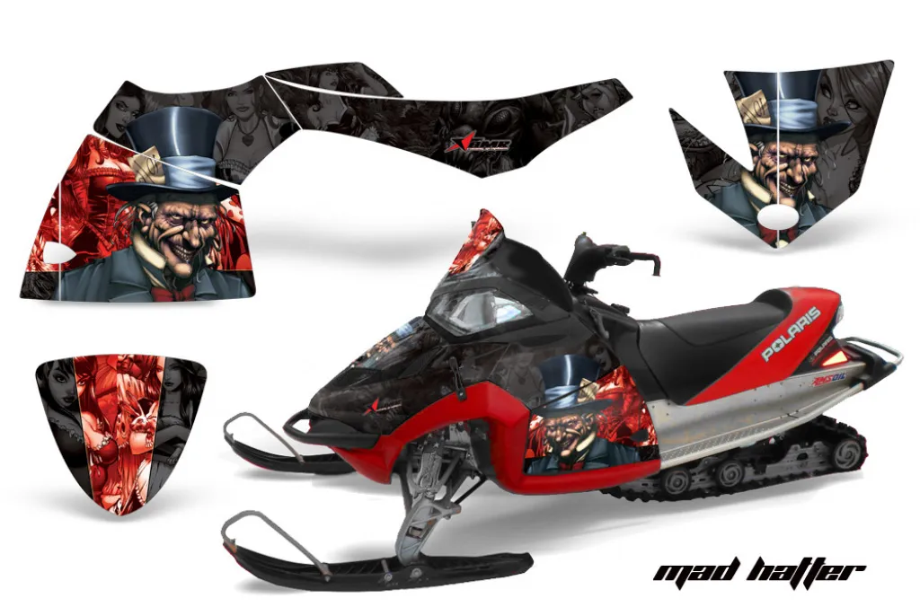 Mad-Hatter Hintergrund = Schwarz, Designfarbe = Rot für Polaris Fusion 05-07