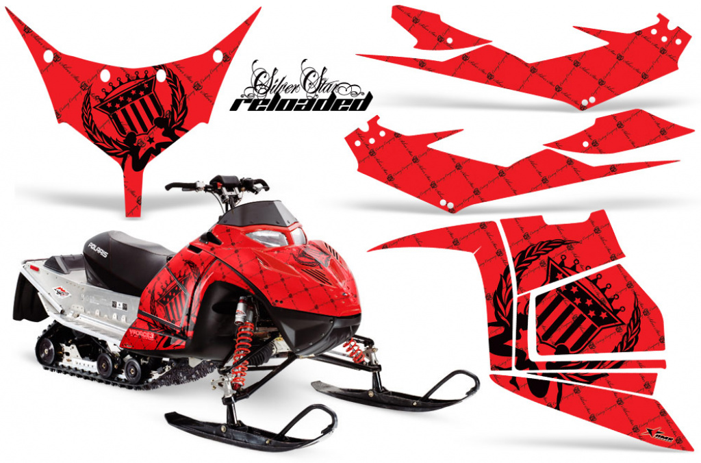 SilverStar - Reloaded Hintergrund = Rot, Designfarbe = Schwarz für Polaris IQ Race 600 05-18