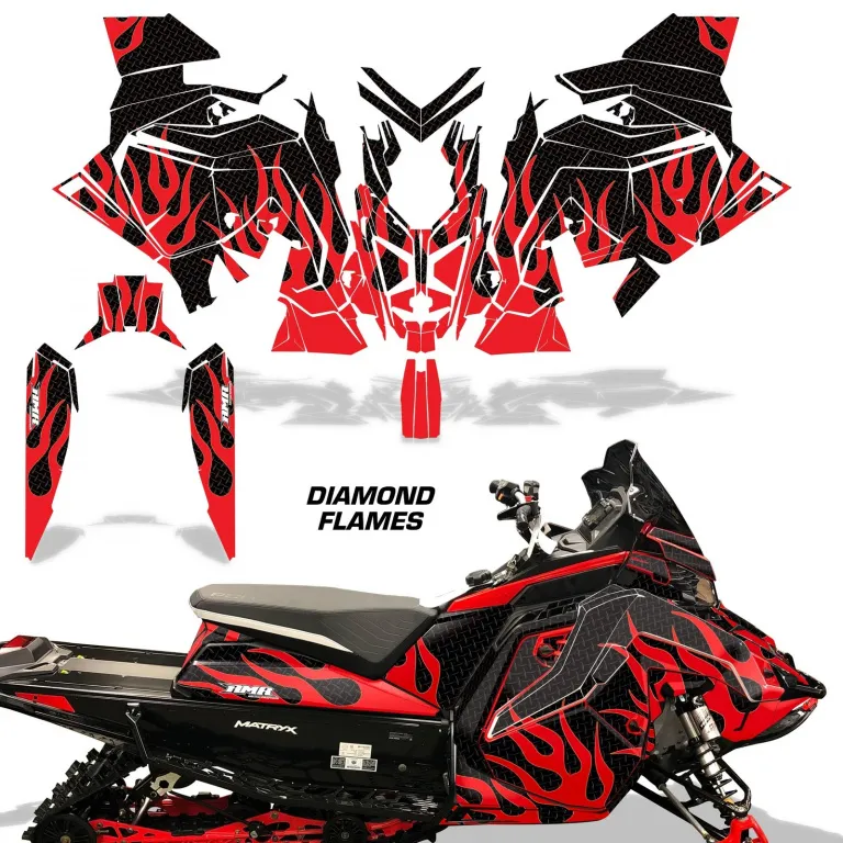 Diamond Flames Hintergrund = Schwarz, Designfarbe = Rot für Polaris Matryx Indy Assault 21+