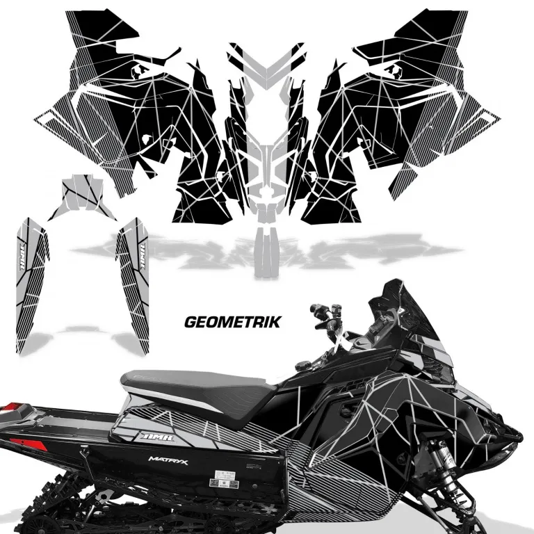 Geometrik Hintergrund = Schwarz, Designfarbe = Silber für Polaris Matryx Indy Assault 21+