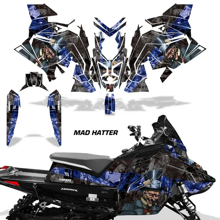 Mad-Hatter Hintergrund = Schwarz, Designfarbe = Blau für Polaris Matryx Indy Assault 21+