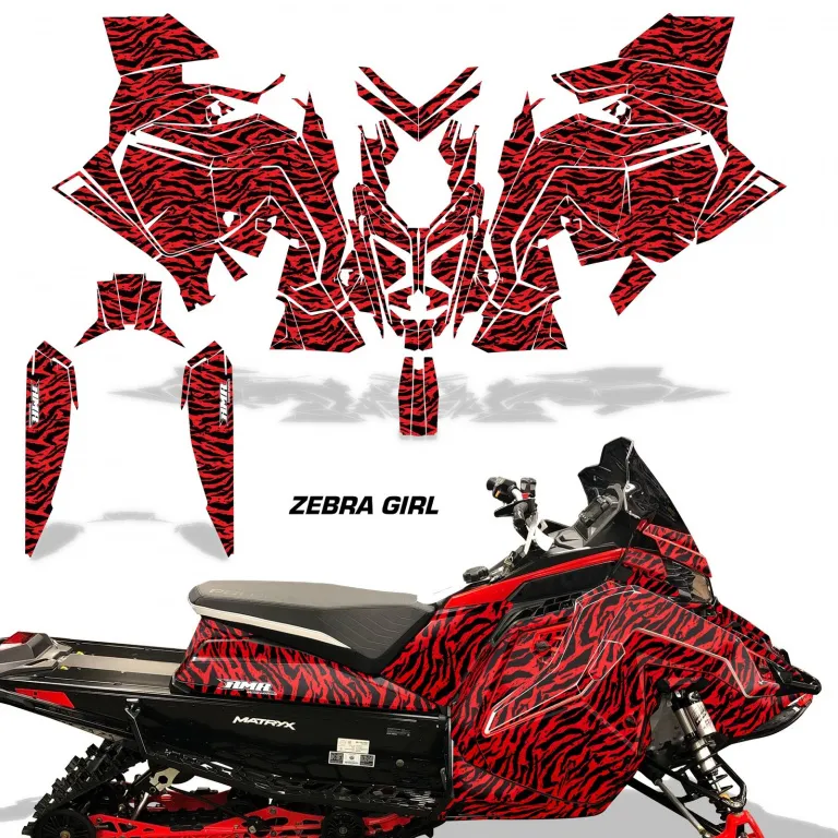 Zebra Girl Hintergrund = Rot, Designfarbe = Schwarz für Polaris Matryx Indy Assault 21+