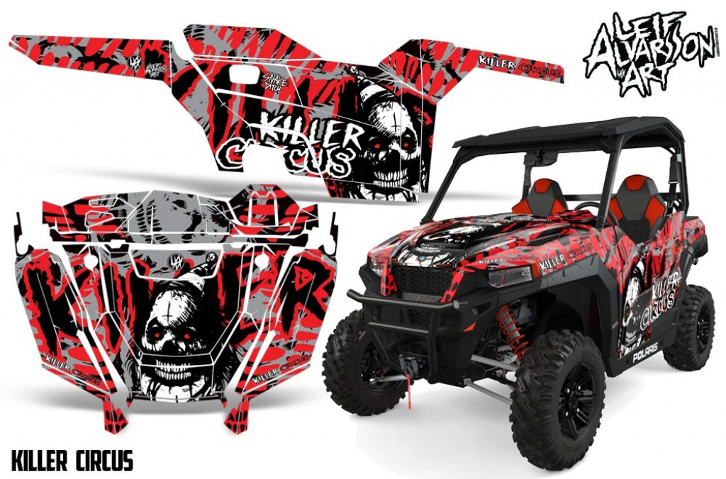 Killer Circus Hintergrund = Silber, Designfarbe = Rot für Polaris General 2 Türer 2016+