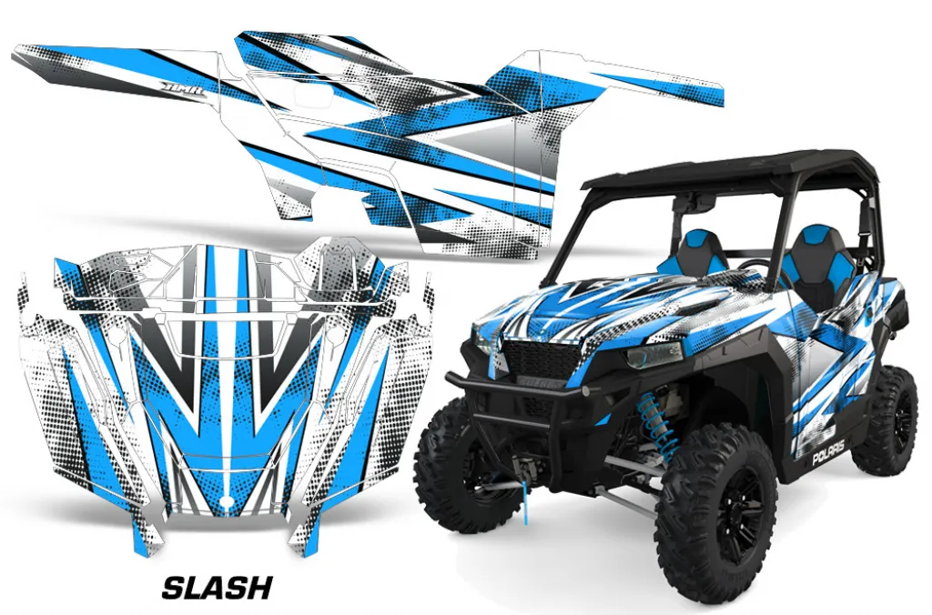 Slash Background = White, Design color = Blue for Polaris General 2 Door 2016-2022