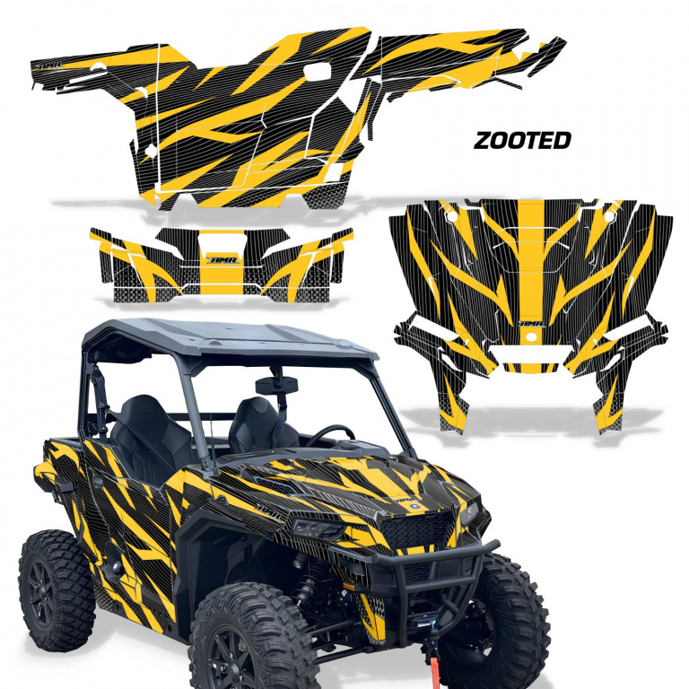 Zooted Hintergrund = Schwarz, Designfarbe = Gelb für Polaris General 2 Türer 2023+