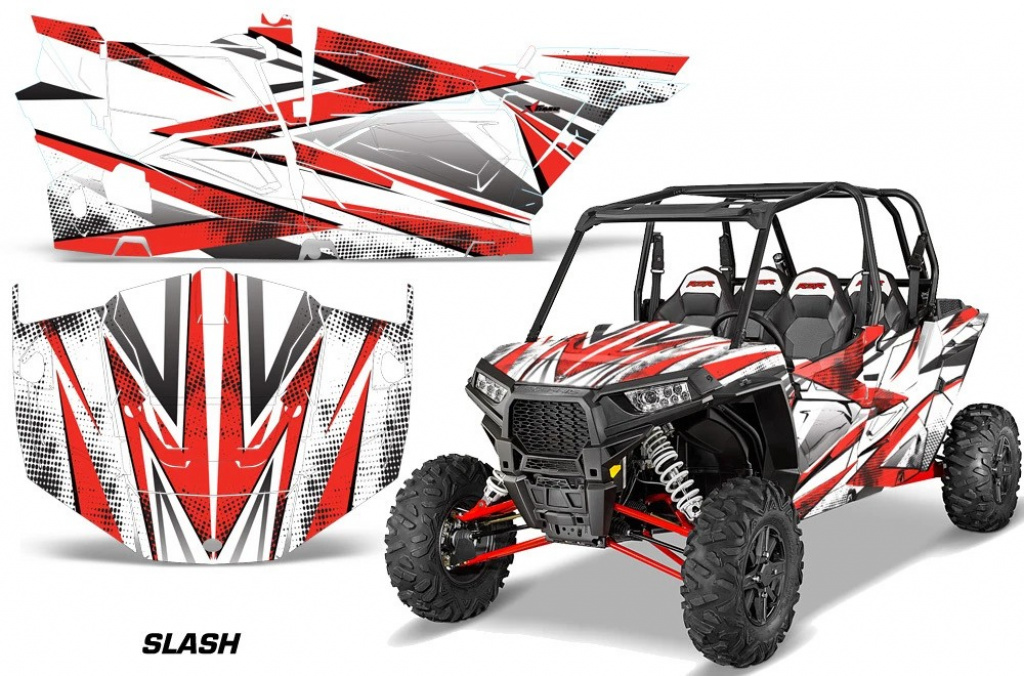 Slash Hintergrund = Weiß, Designfarbe = Rot für Polaris RZR 1000 XP 4 Türer 13-18