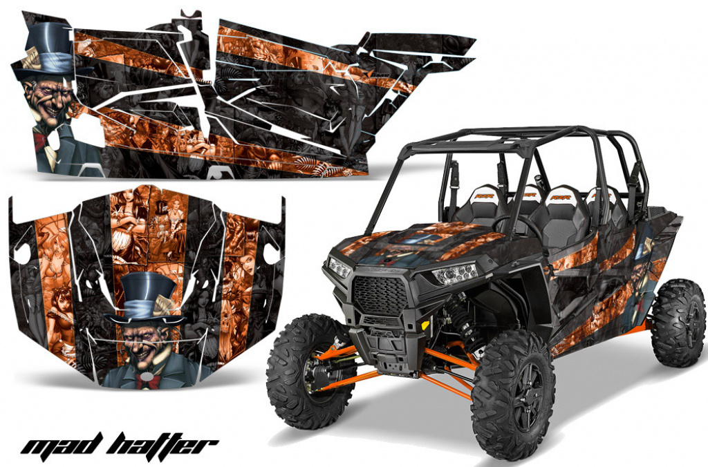 Mad-Hatter Hintergrund = Schwarz, Designfarbe = Orange für Polaris RZR 1000 XP 4 Türer 13-18