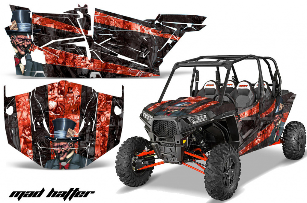 Mad-Hatter Hintergrund = Schwarz, Designfarbe = Rot für Polaris RZR 1000 XP 4 Türer 13-18