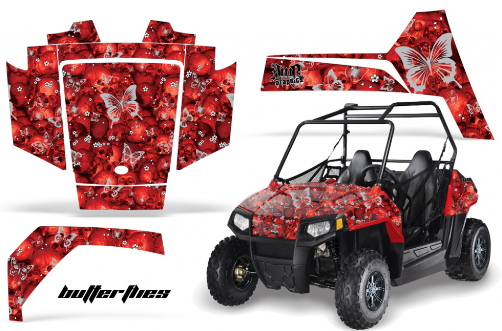 Butterfly Hintergrund = Rot, Designfarbe = Silber für Polaris RZR 170