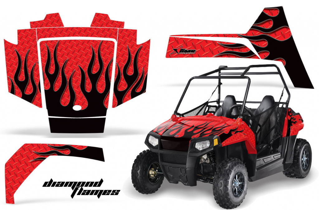 Diamond Flames Hintergrund = Rot, Designfarbe = Schwarz für Polaris RZR 170