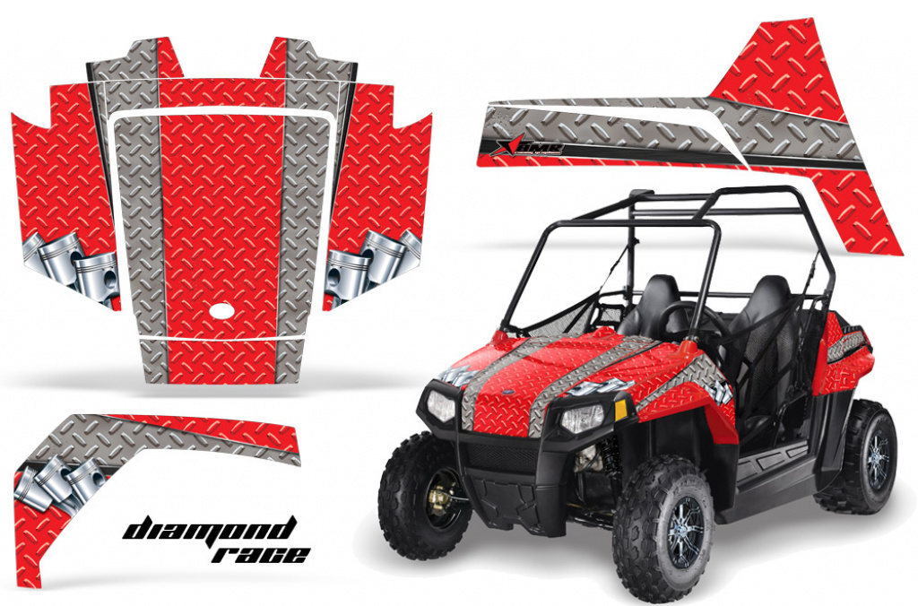 Diamond Race Hintergrund = Rot, Designfarbe = Silber für Polaris RZR 170