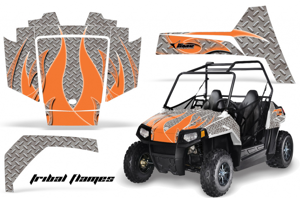 Tribal Flames Hintergrund = Silber, Designfarbe = Orange Polaris RZR 170