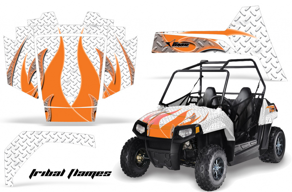 Tribal Flames Hintergrund = Weiß, Designfarbe = Orange für Polaris RZR 170