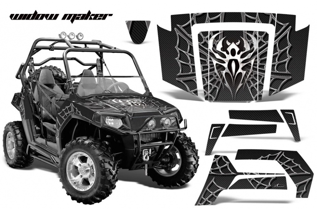 Widow Maker Hintergrund = Schwarz, Designfarbe = Silber für Polaris RZR 800/s 06-10