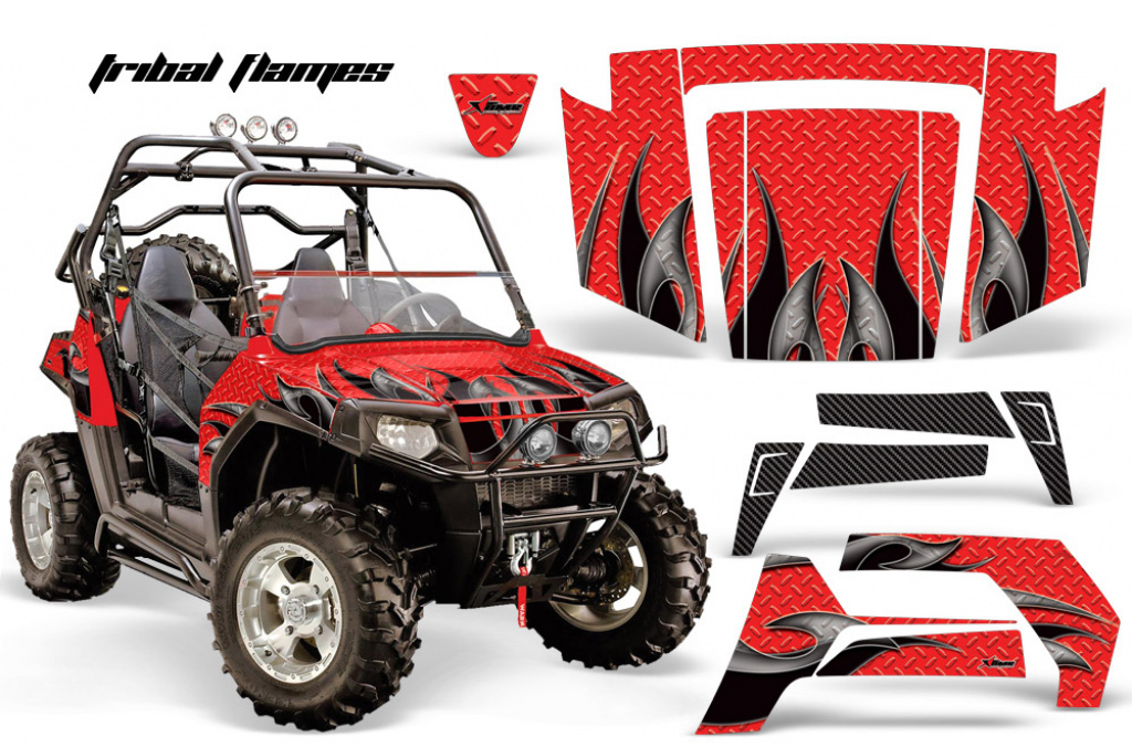 Tribal Flames Hintergrund = Rot, Designfarbe = Schwarz Polaris RZR 800/s 06-10