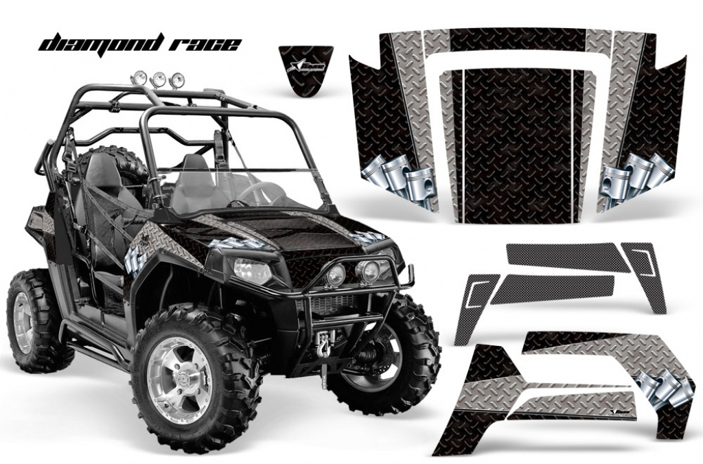 Diamond Race Hintergrund = Schwarz, Designfarbe = Silber für Polaris RZR 800/s 06-10