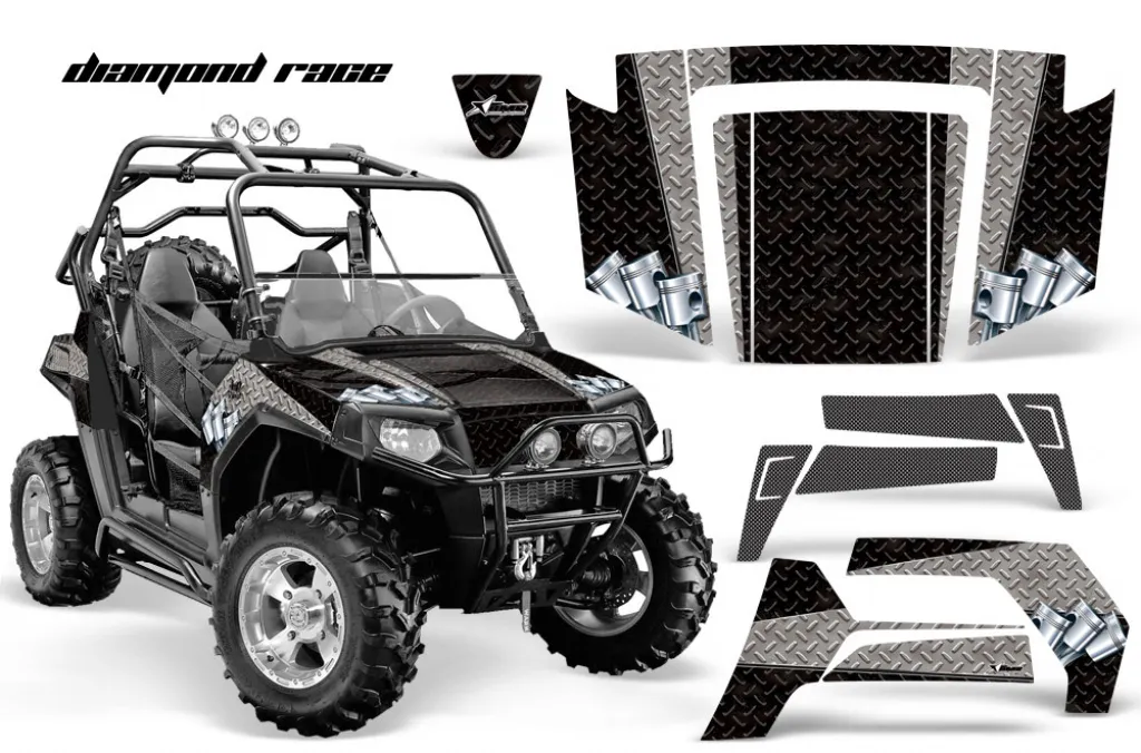 Diamond Race Hintergrund = Schwarz, Designfarbe = Silber für Polaris RZR 800/s 06-10