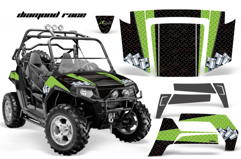 Diamond Race Hintergrund = Schwarz, Designfarbe = Grün für Polaris RZR 800/s 06-10