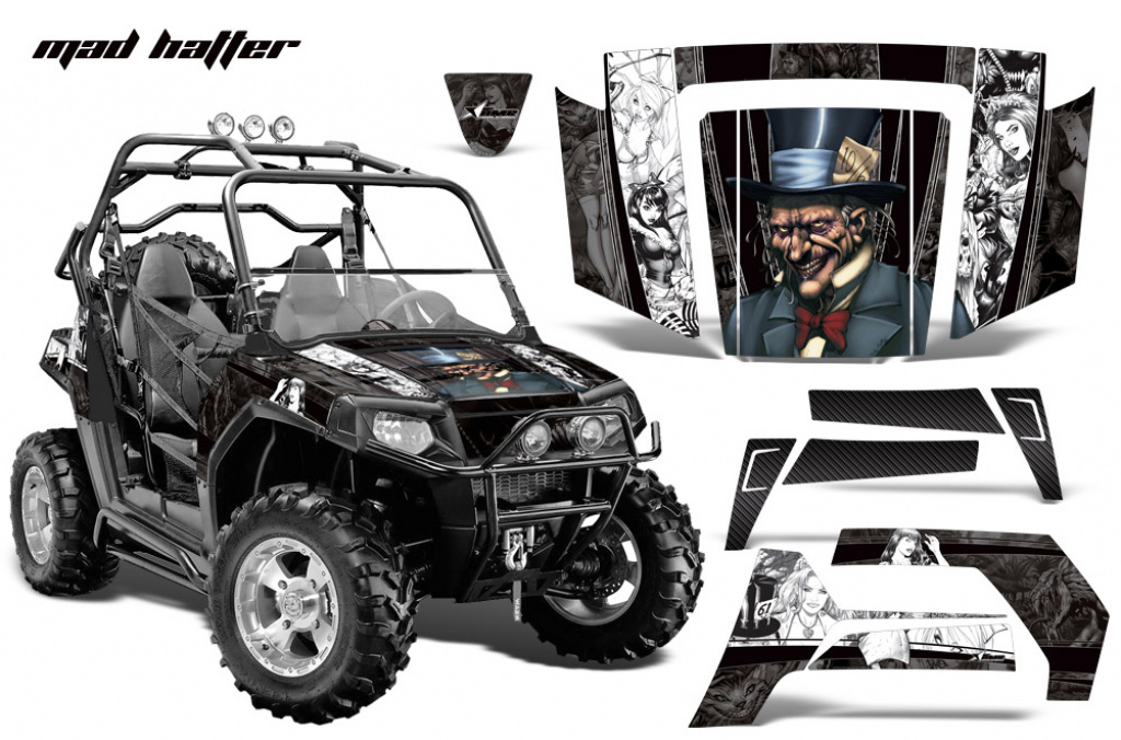 Mad-Hatter Hintergrund = Schwarz, Designfarbe = Weiß für Polaris RZR 800/s 06-10