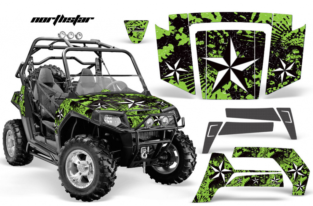 Northstar Hintergrund = Grün, Designfarbe = Weiß für Polaris RZR 800/s 06-10