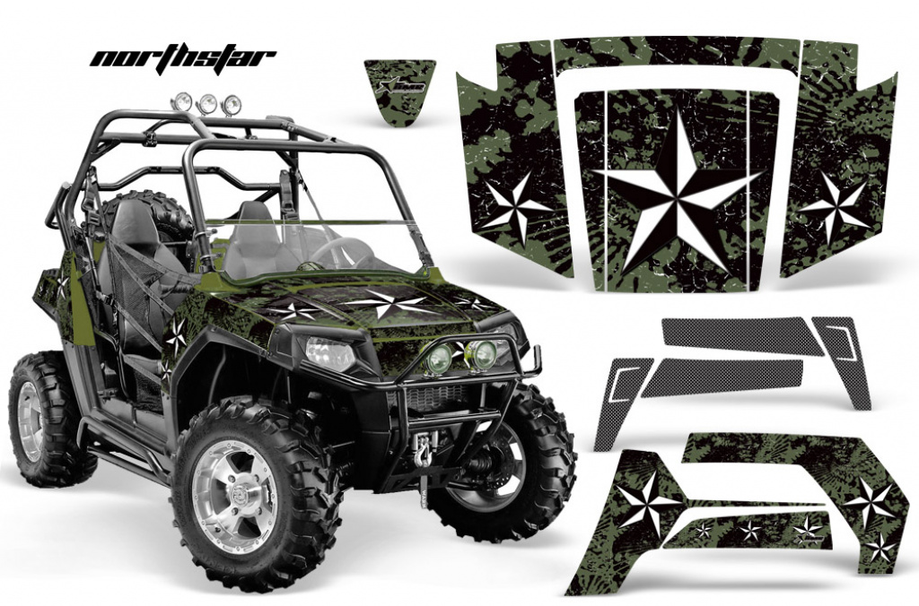 Northstar Hintergrund = Grün, Designfarbe = Weiß für Polaris RZR 800/s 06-10