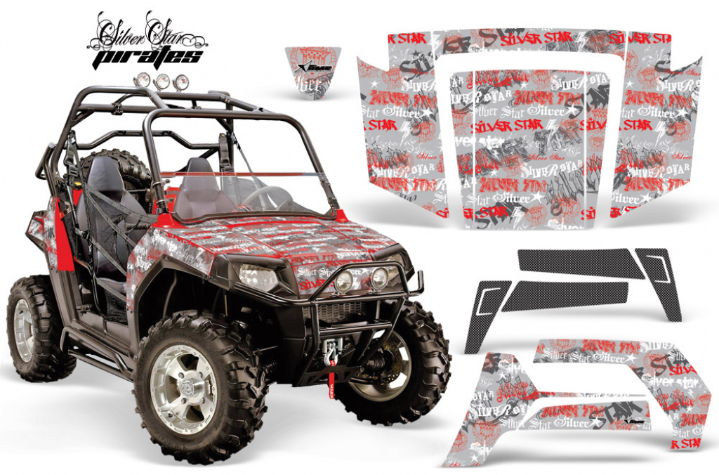 Silverstar - Silverhaze Hintergrund = Silber, Designfarbe = Rot Polaris RZR 800/s 06-10