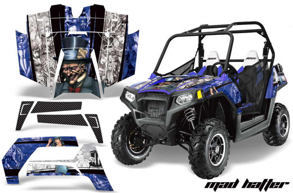 Mad-Hatter Hintergrund = Blau, Designfarbe = Weiß für Polaris RZR 800/s 11-14