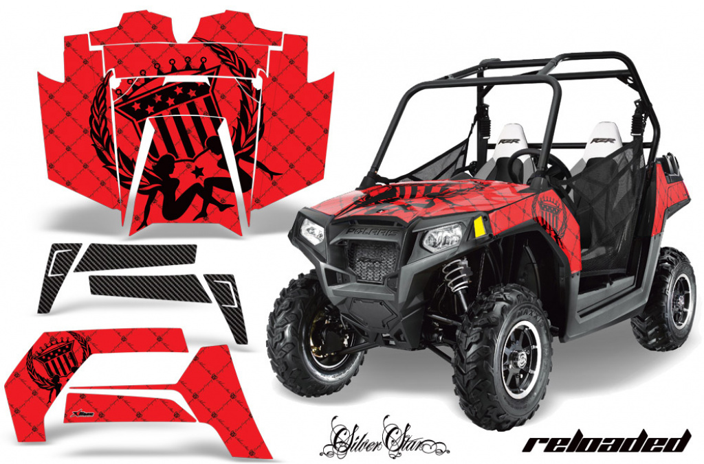 Silverstar - Reloaded Hintergrund = Rot, Designfarbe = Schwarz für Polaris RZR 800/s 11-14