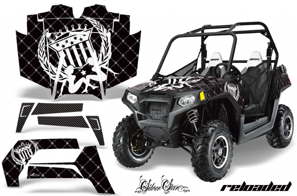 Silverstar - Reloaded Hintergrund = Schwarz, Designfarbe = Weiß für Polaris RZR 800/s 11-14