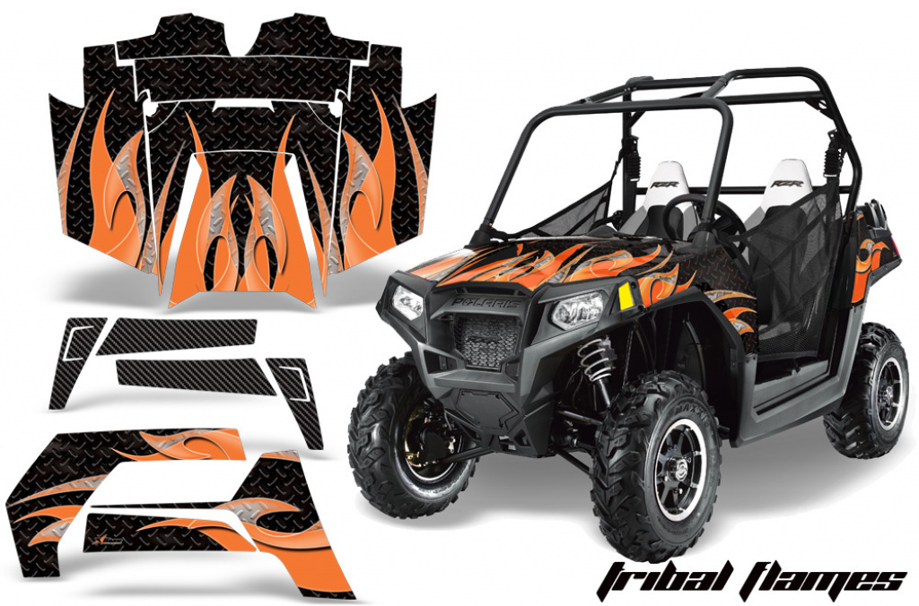 Tribal Flames Hintergrund = Schwarz, Designfarbe = Orange Polaris RZR 800/s 11-14