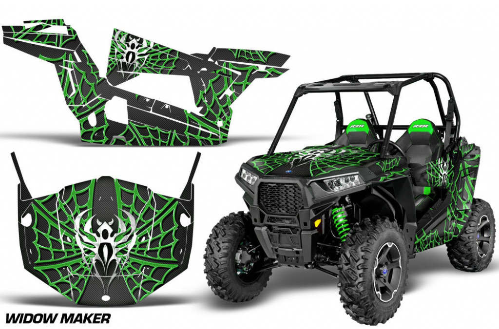 Widow Maker Hintergrund = Schwarz, Designfarbe = Grün für Polaris RZR 900S/1000S 2 Türer 15-20