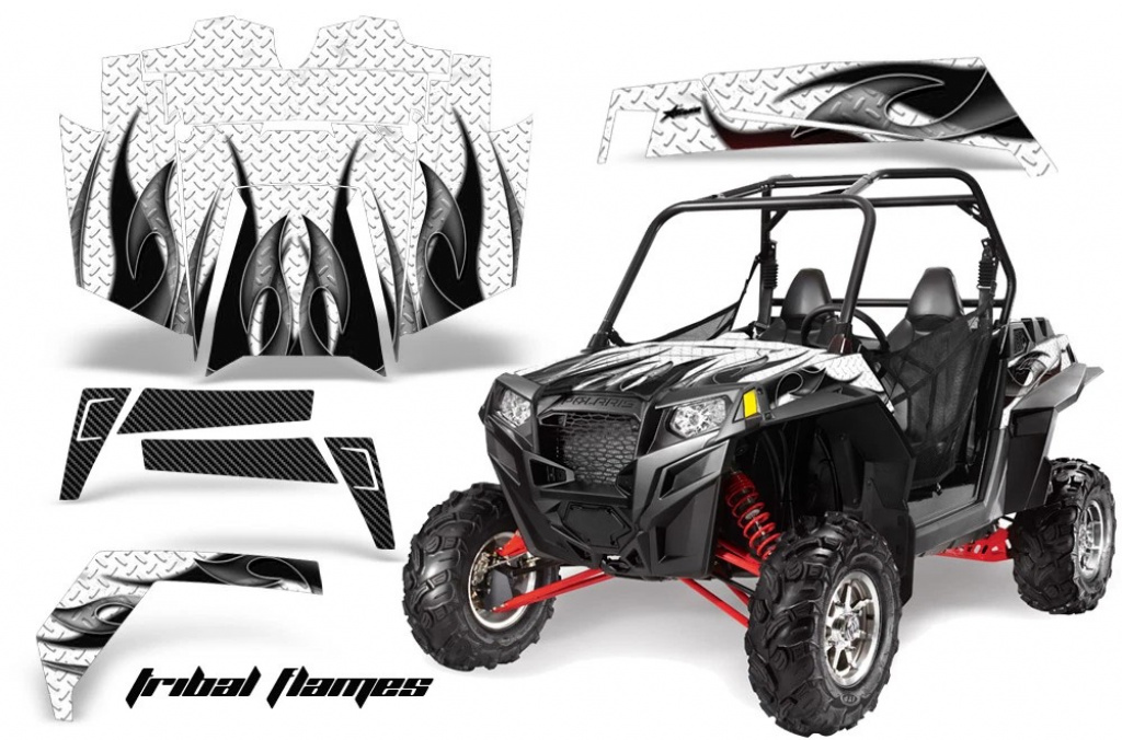 Tribal Flames Hintergrund = Weiß, Designfarbe = Schwarz für Polaris RZR 900XP 11-14