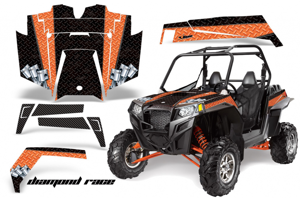 Diamond Race Hintergrund = Schwarz, Designfarbe = Orange für Polaris RZR 900XP 11-14