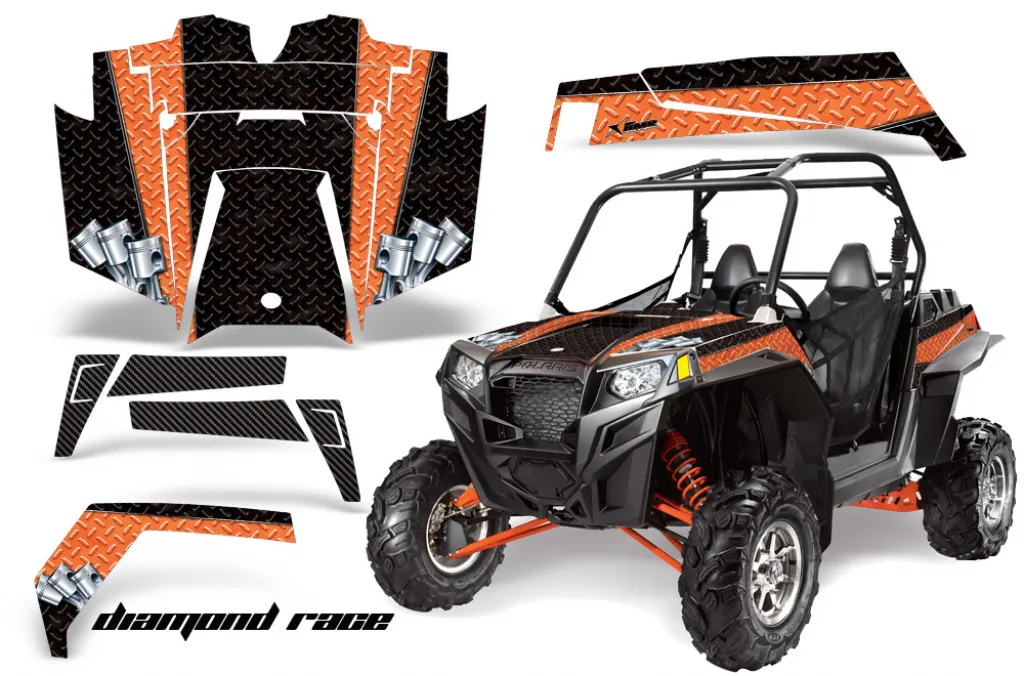 Diamond Race Hintergrund = Schwarz, Designfarbe = Orange für Polaris RZR 900XP 11-14