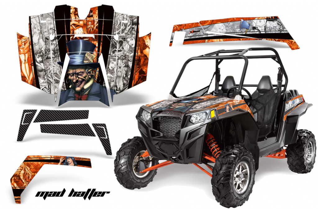 Mad-Hatter Hintergrund = Orange, Designfarbe = Weiß für Polaris RZR 900XP 11-14