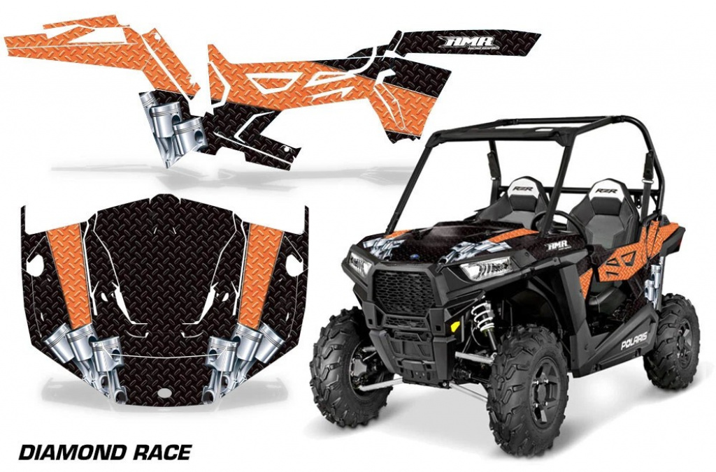 Mad-Hatter Hintergrund = Schwarz, Designfarbe = Orange für Polaris RZR 900 Trail 15-20