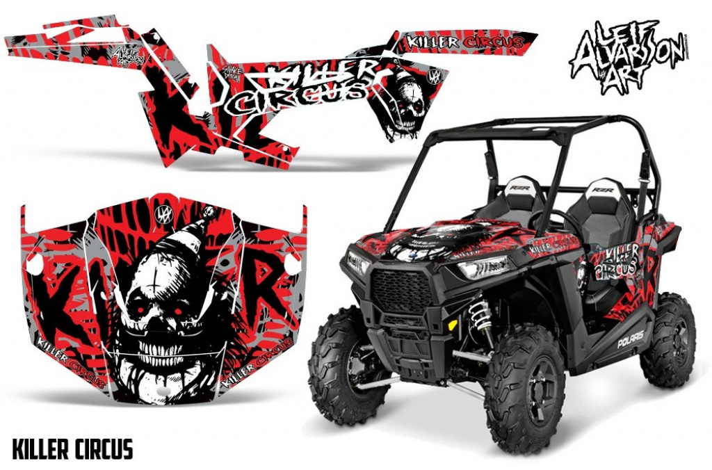 Killer Circus Hintergrund = Silber, Designfarbe = Rot für Polaris RZR 900 Trail 15-20