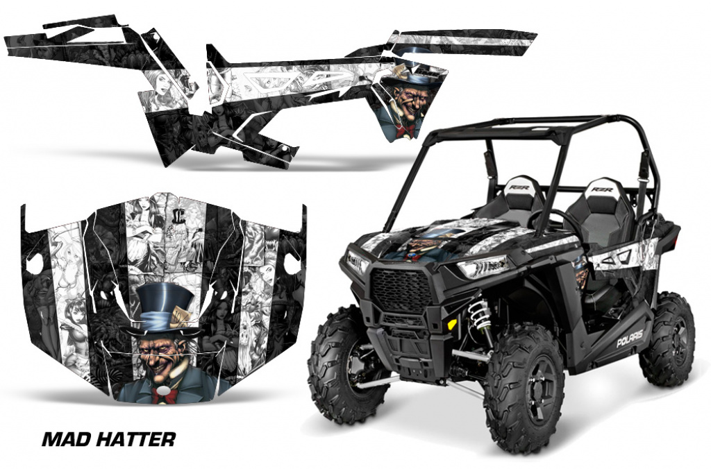 Mad-Hatter Hintergrund = Schwarz, Designfarbe = Weiß für Polaris RZR 900 Trail 15-20