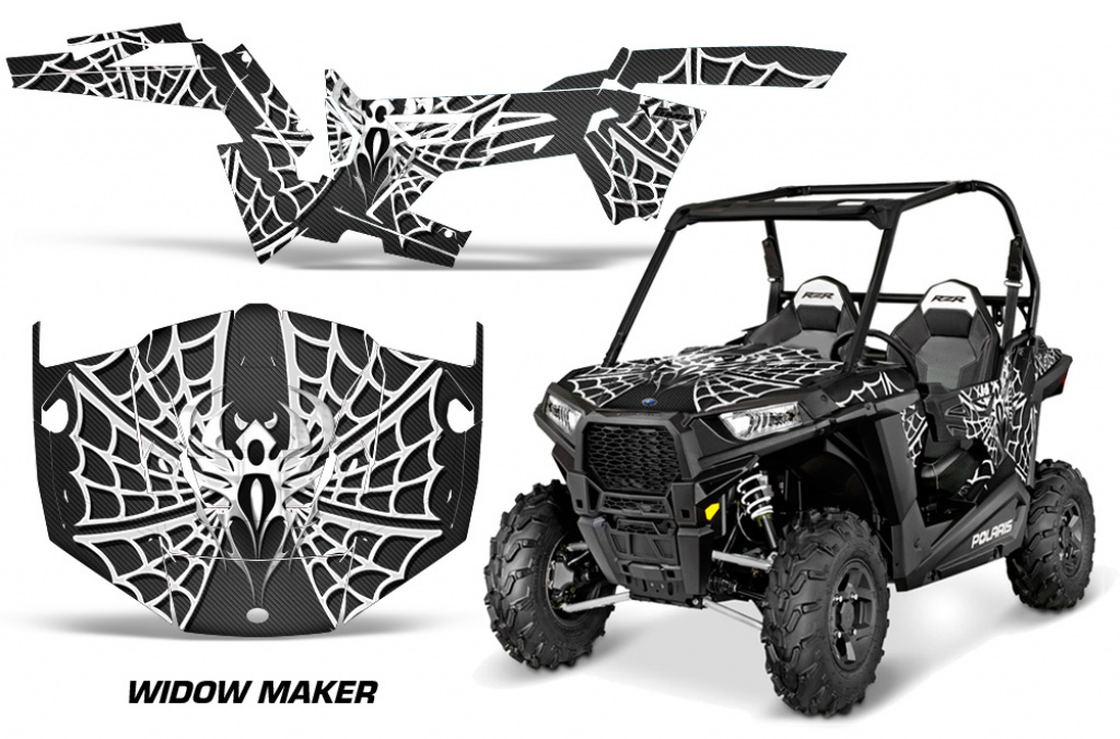 Widow Maker Hintergrund = Schwarz, Designfarbe = Weiß für Polaris RZR 900 Trail 15-20