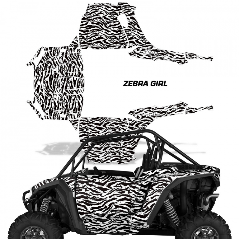 Zebra Girl Hintergrund = Weiß, Designfarbe = Schwarz für Polaris RZR 1000 XP 2 Türer 24-25