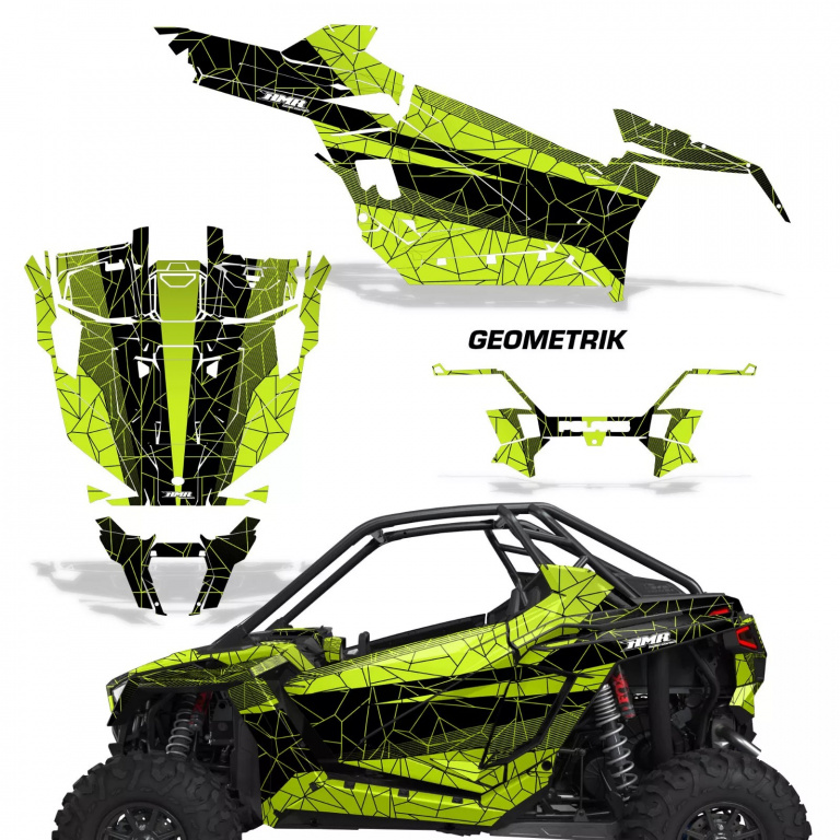 Geometrik Hintergrund = Schwarz, Designfarbe = Lime Grün für Polaris RZR Pro XP 2 Türer 20-24