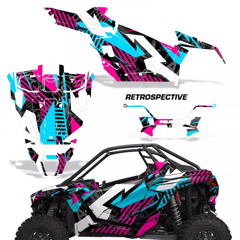 Retrospective Hintergrund = Pink, Designfarbe = Teal Blau für Polaris RZR Pro XP 2 Türer 20-24