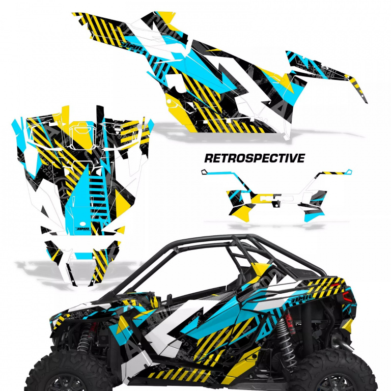 Retrospective Hintergrund = Gelb, Designfarbe = Teal Blau für Polaris RZR Pro XP 2 Türer 20-24