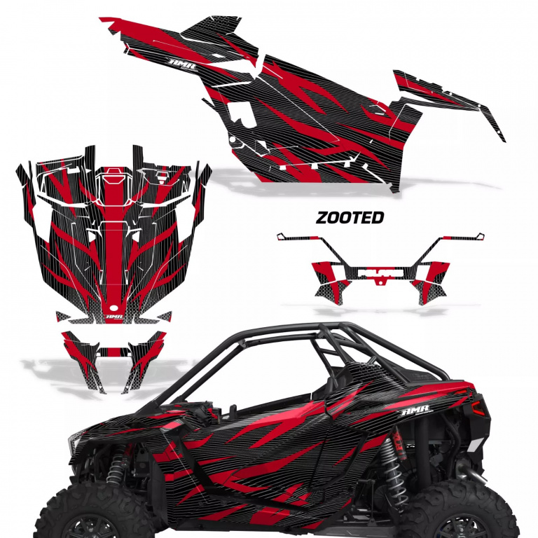 Zooted Hintergrund = Schwarz, Designfarbe = Rot für Polaris RZR Pro XP 2 Türer 20-24